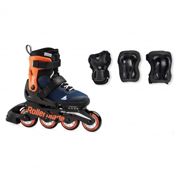Boys' Rollerblade adjustable skates with included protection Microblade Combo 07221600174 navy-orange