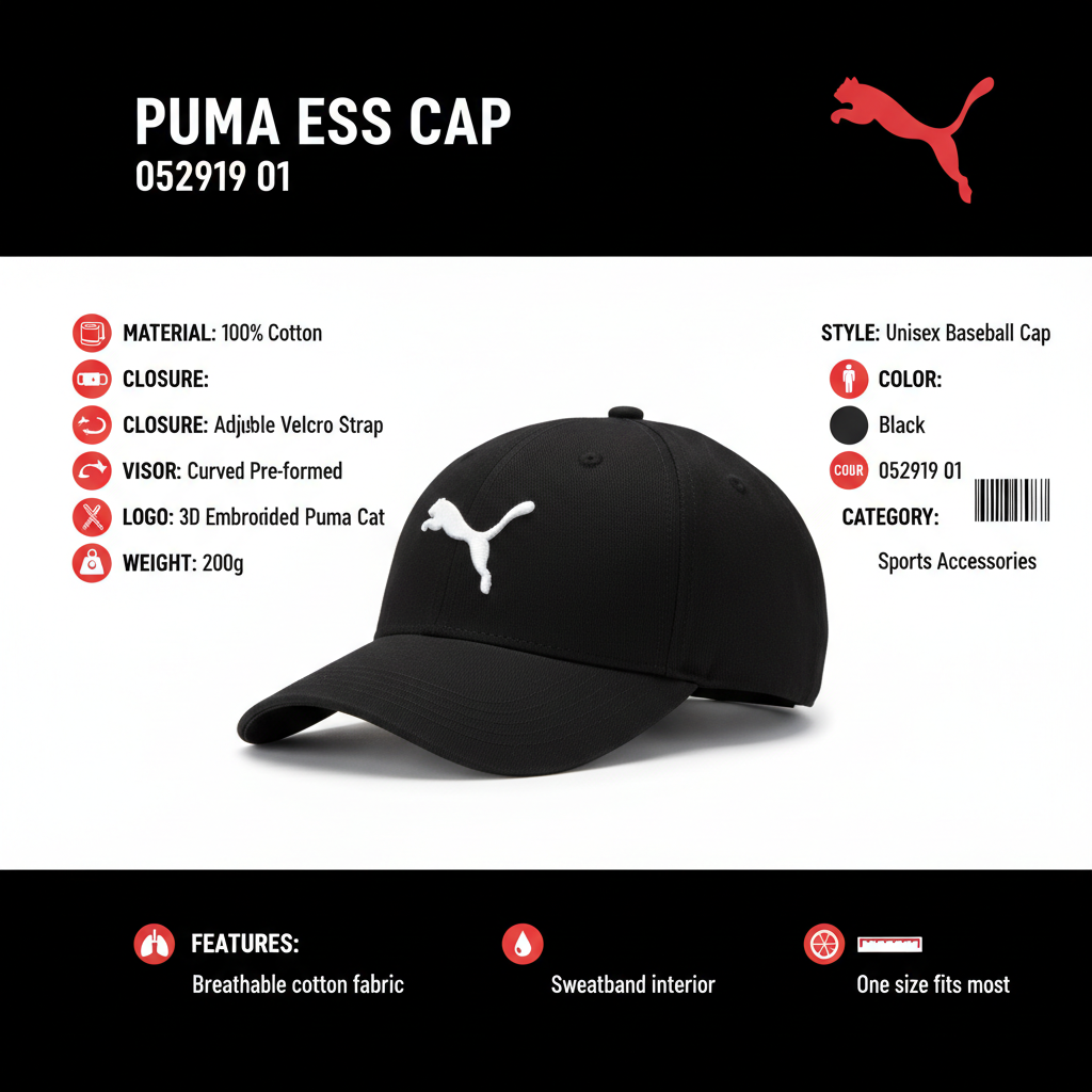 Puma ESS Cap 052919 01 | Unisex Curved Brim Cap Black