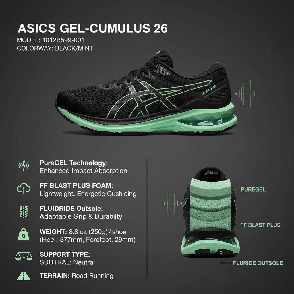 Asics GEL-CUMULUS 26 1012B599-001 Black Mint Women's Running Shoes