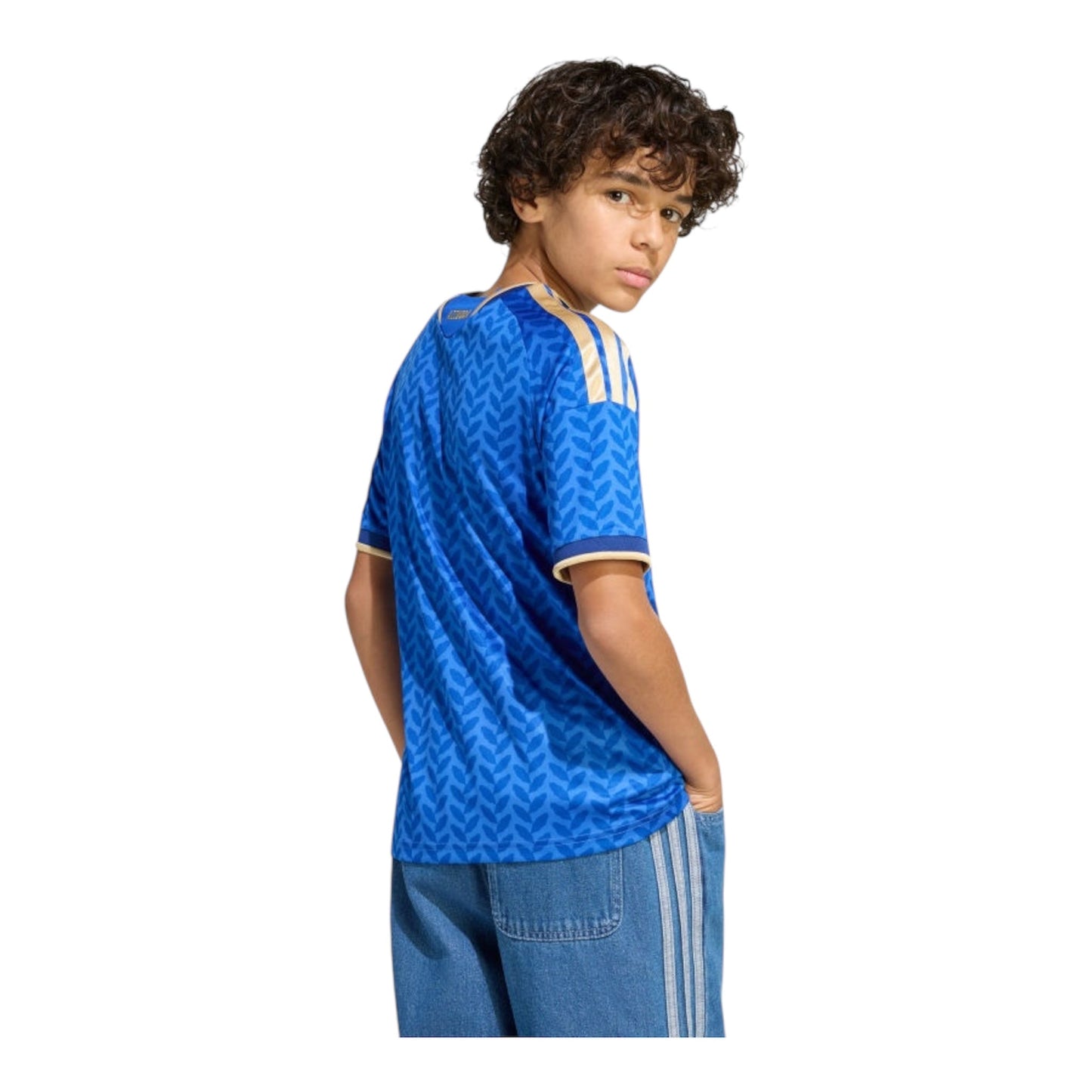 Adidas maglia Italia 26 Home azzurra dietro ufficiale 3 stisce oro