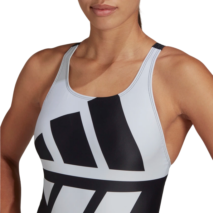 Adidas Women's Logo Graphic HB1675 Black White One-Piece Pool Swimsuit
