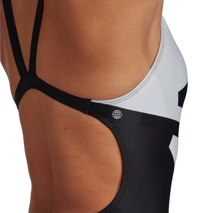 Adidas Women's Logo Graphic HB1675 Black White One-Piece Pool Swimsuit