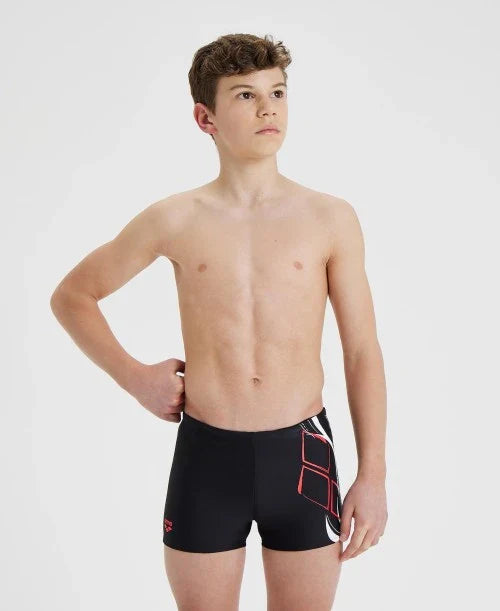 Arena boy's close-fitting short-leg swimsuit with print 005435 514 black-white