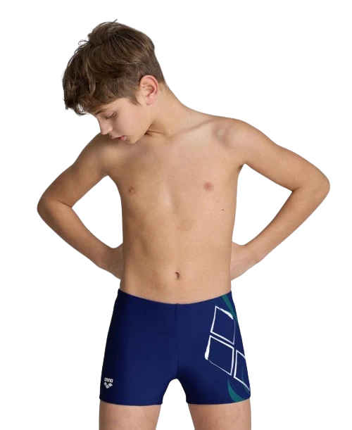 Arena boy's close-fitting shorts swimsuit with print 005435 781 blue-white
