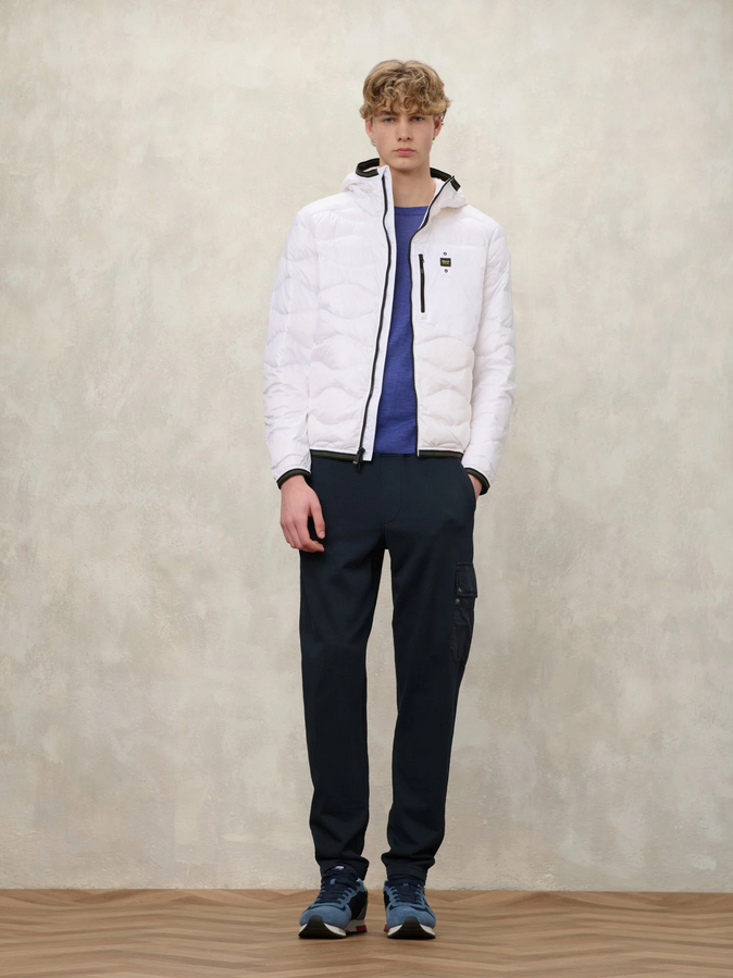 Blauer uomo piumino leggero ad onda  con cappuccio e tasca 26SBLUC03177-006719 100 Bianco