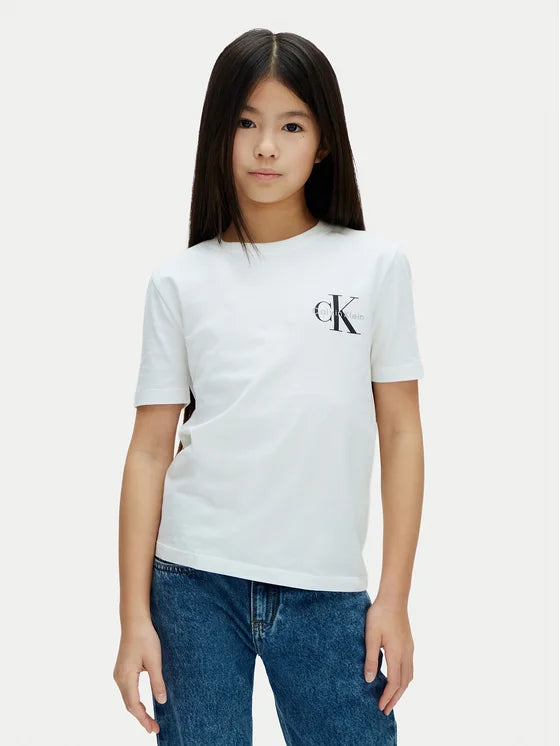 Calvin Klein T-Shirt Junior Cotone Monologo LV1CKSJA32 Bianca | 8-16 Anni