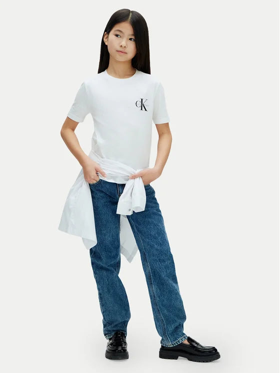 Calvin Klein T-Shirt Junior Cotone Monologo LV1CKSJA32 Bianca | 8-16 Anni