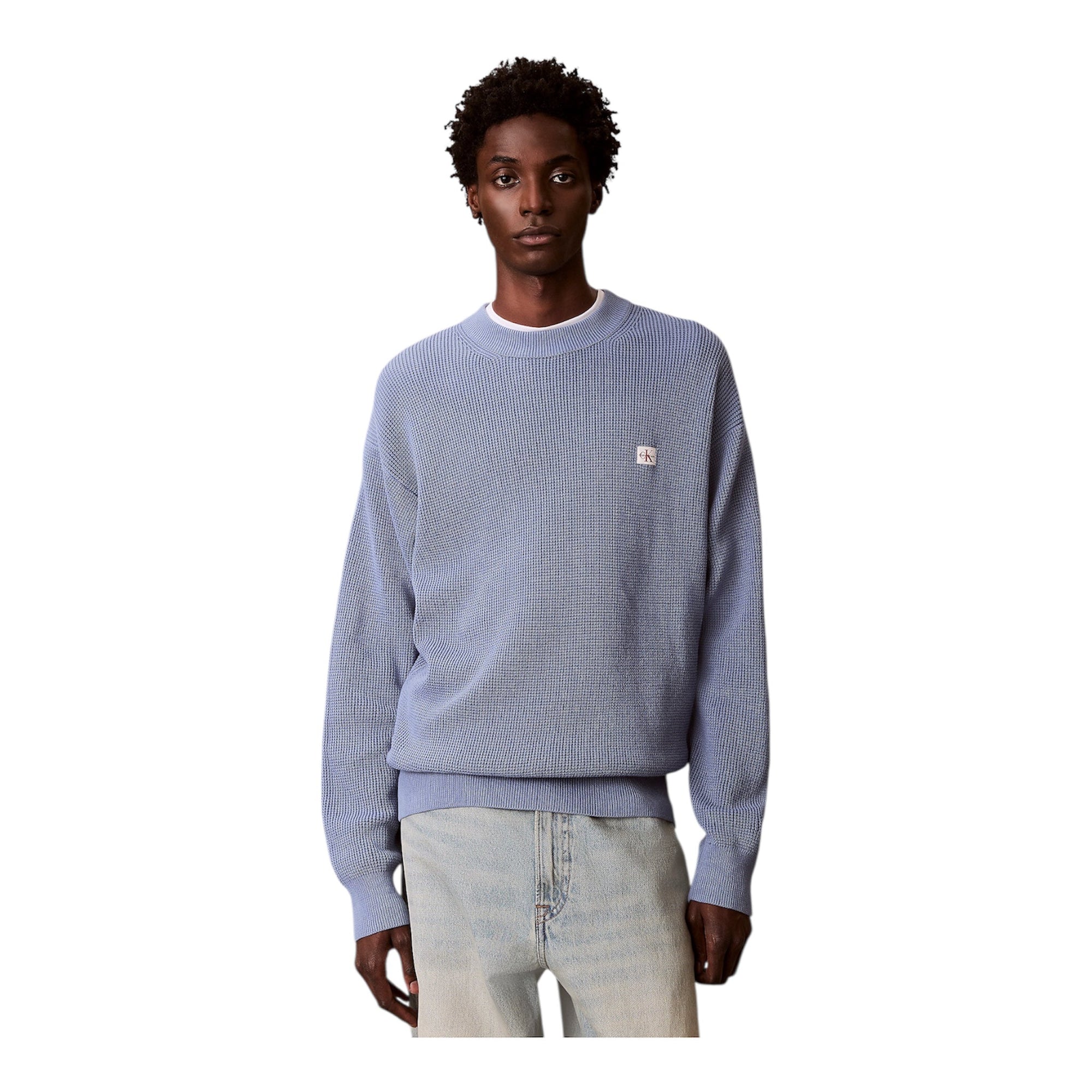 Calvin Klein maglia girocollo da uomo Waffle LV04RD313G C4I Celeste