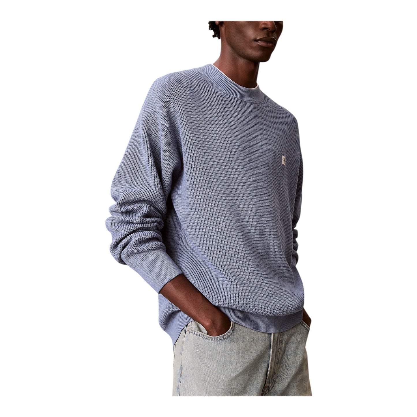 Calvin Klein maglia girocollo da uomo Waffle LV04RD313G C4I Celeste avanti