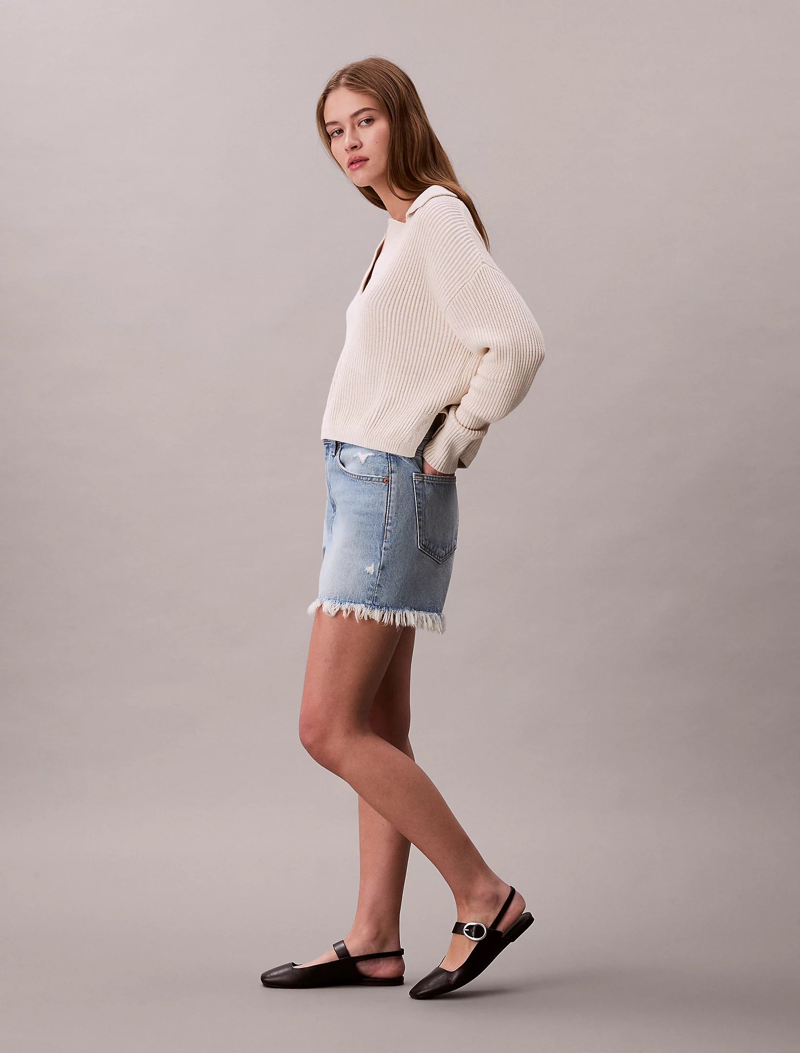 Calvin Klein Short Denim Donna Sfrangiato Relaxed Anni '90 LV047F765G XHE Blu PE26