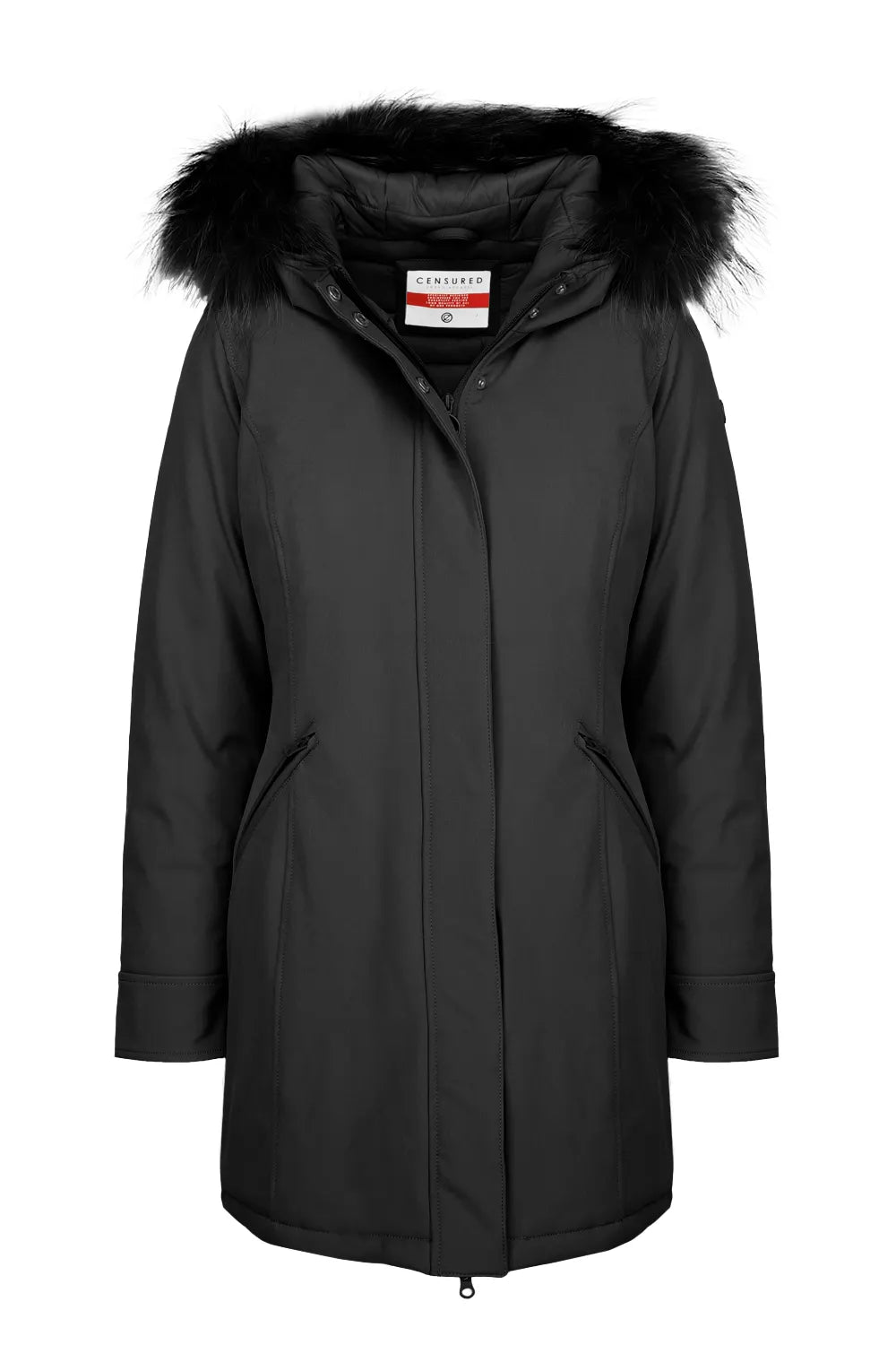 Censured Giacca Donna Sfiancata Cappuccio Pelliccia CW235PTNEP390 Nero