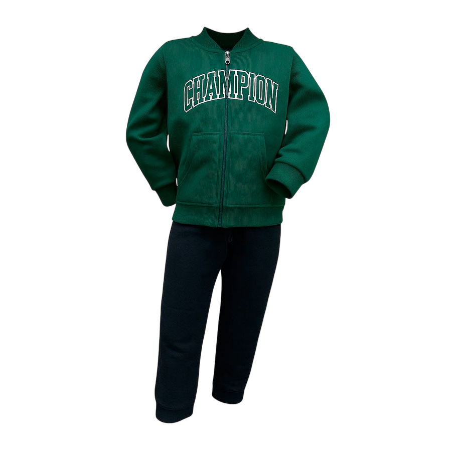 Champion tuta da bambino 307267 GS584 verde-nero con logo grande - Comfort e stile sportivo