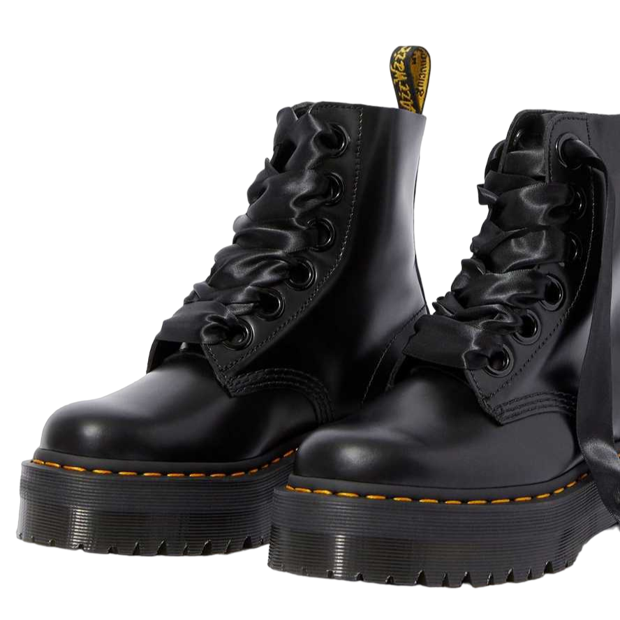 Dr. Martens – Anfibi Donna Molly 24861001 Buttero Black | Platform 6 Fori, Pelle Satinata, Comfort Urban Rock