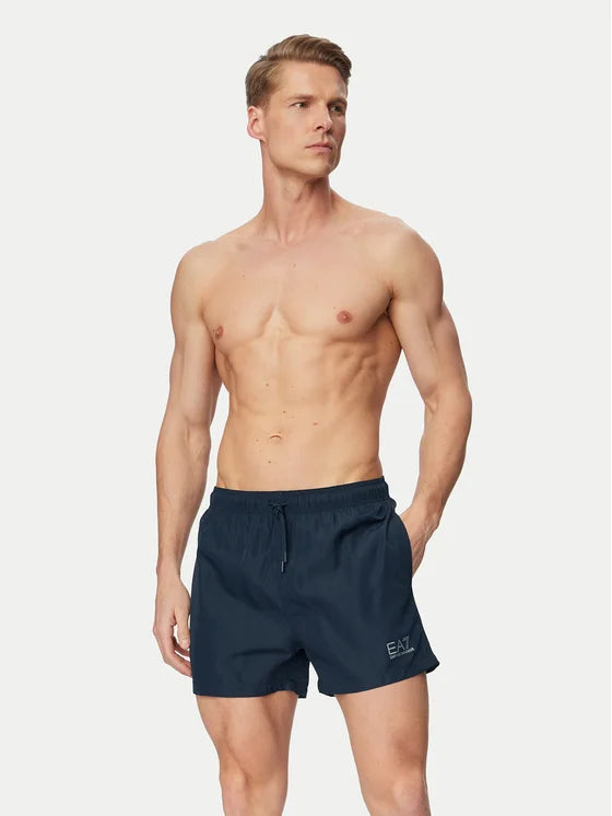 EA7 Emporio Armani Costume Boxer Uomo Blu Argento Logo - 7M001677 AF13019 MB010