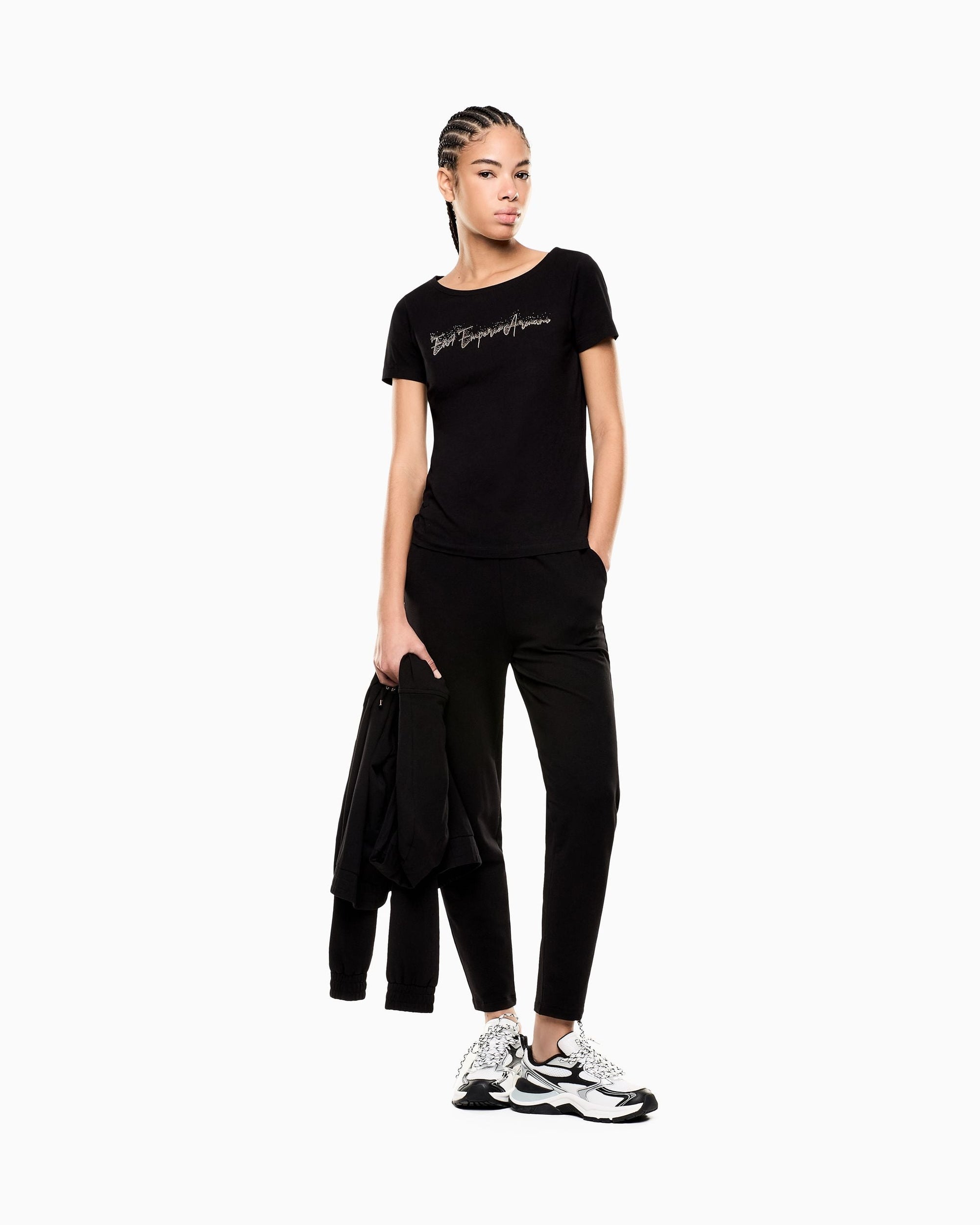 EA7 Emporio Armani T-Shirt Donna Logo Series Micro Borchie Nera - 7W000978 AF10373 UC001