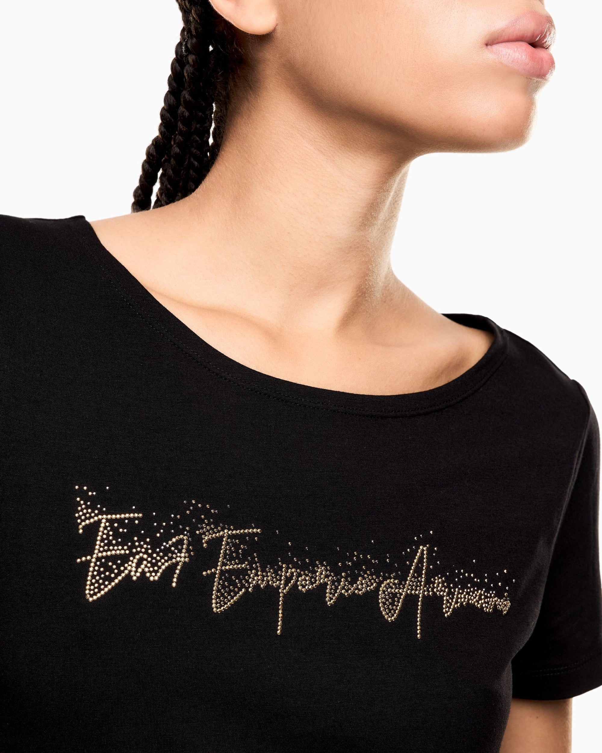 EA7 Emporio Armani T-Shirt Donna Logo Series Micro Borchie Nera - 7W000978 AF10373 UC001