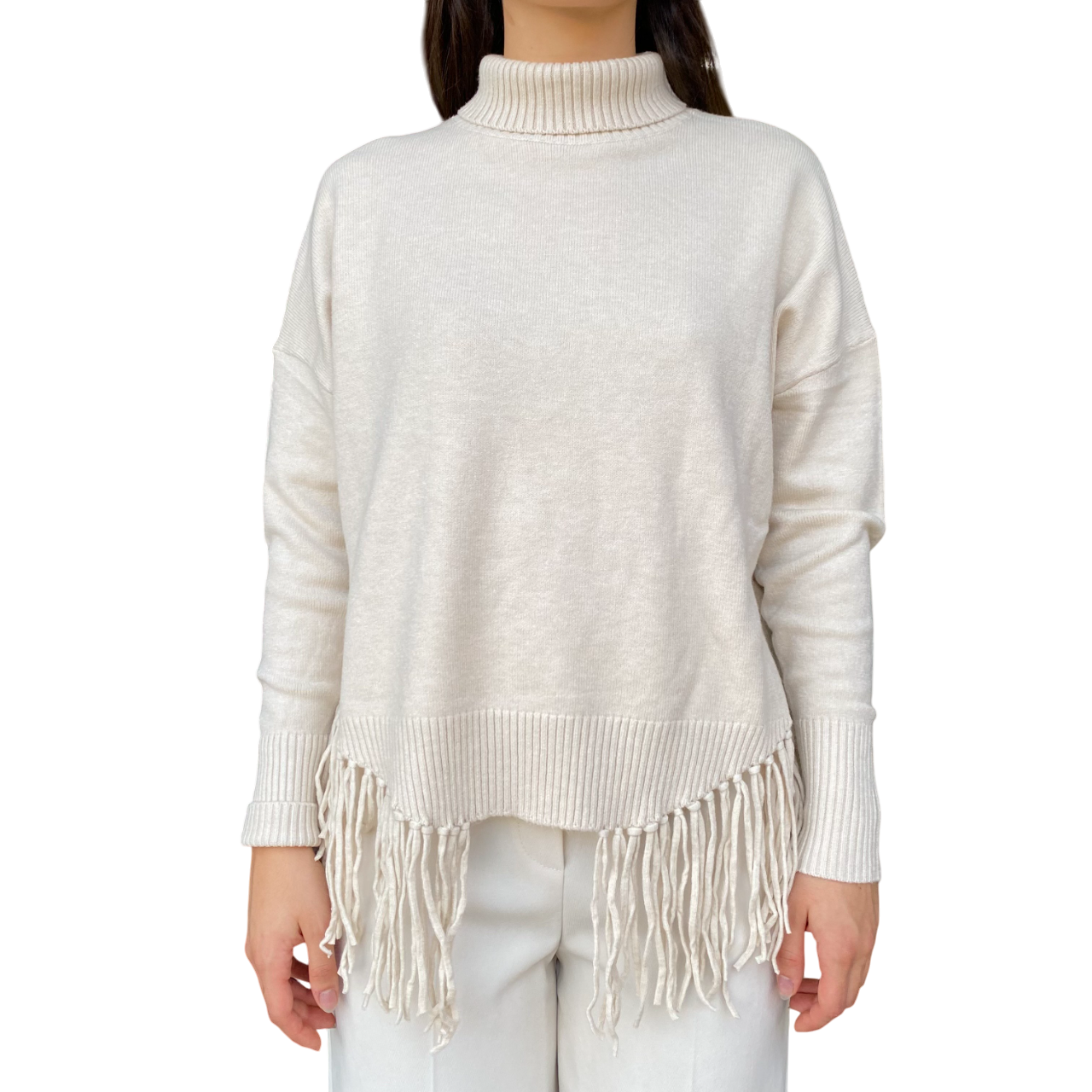 GRIFFAI Maglia Donna con frange DGF5653 Beige