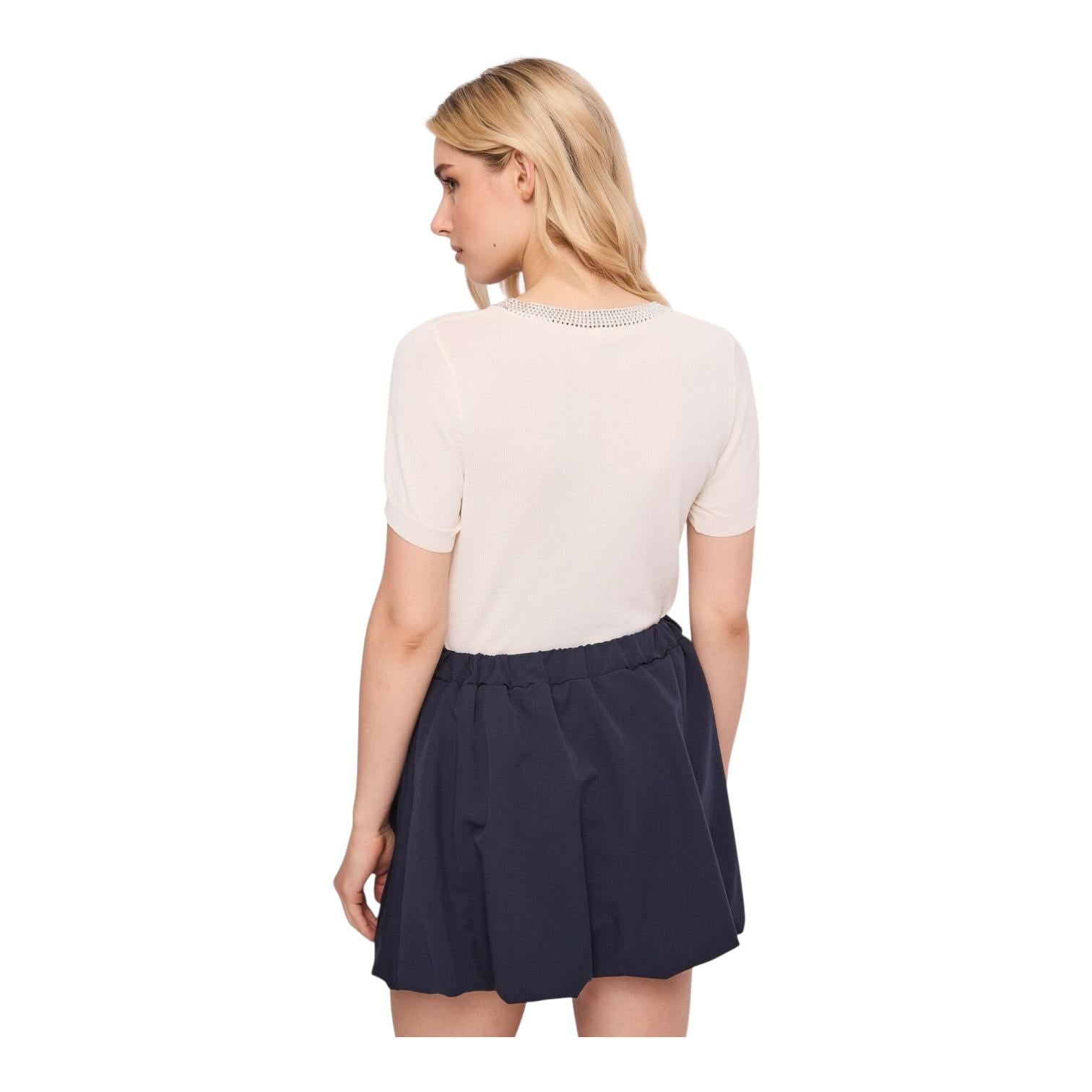 Gaudì Maglia Donna Girocollo Strass Maniche Corte 611BD53036 Tofu