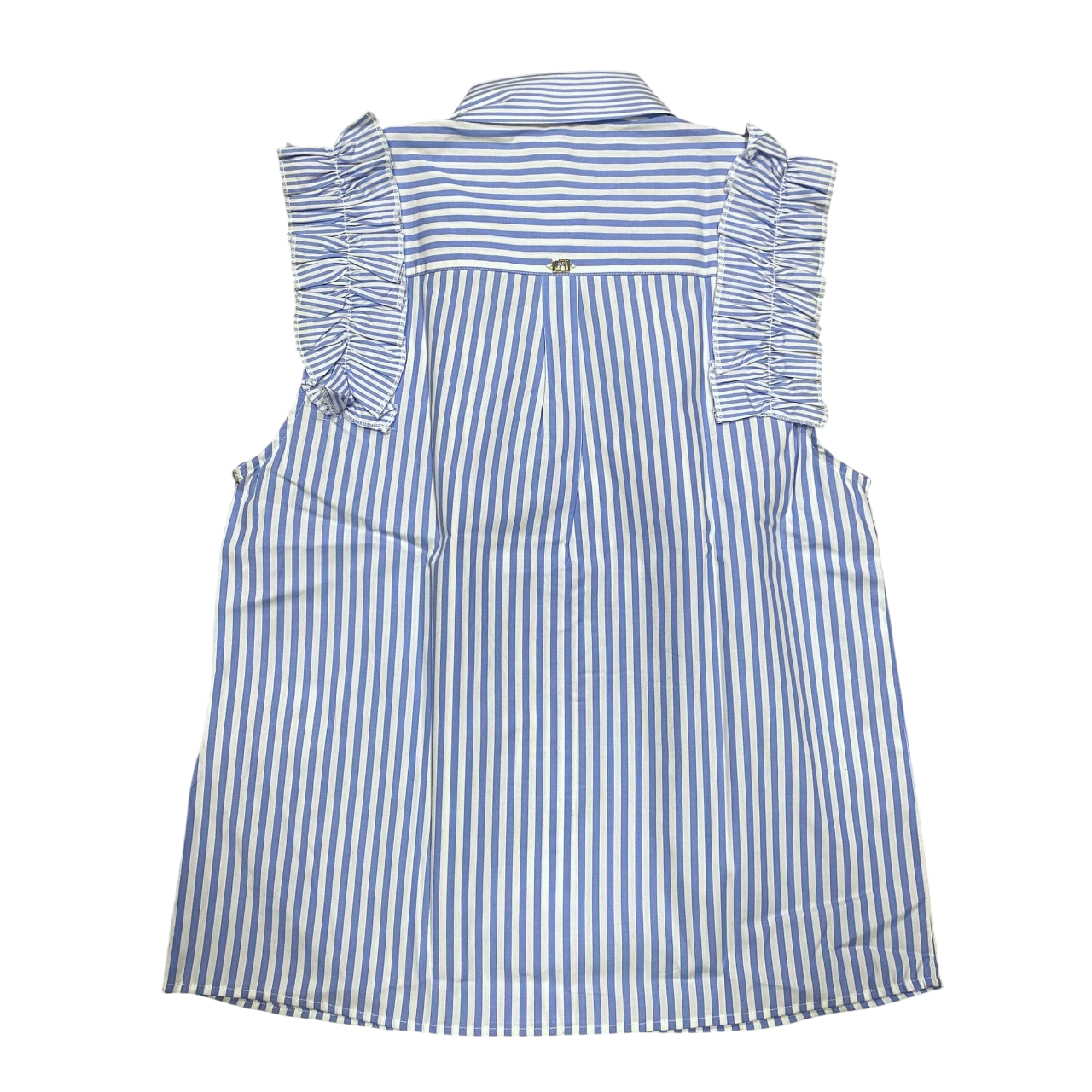 Gaudì camicia smanicata a righe da donna con rouches al giro spalla 511BD45003  bianco-celeste