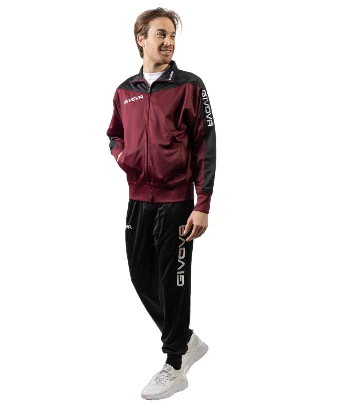 Givova Tuta Roma TR036 0810 Granata Nero | Tuta Sportiva Uomo Triacetato Calcio Running