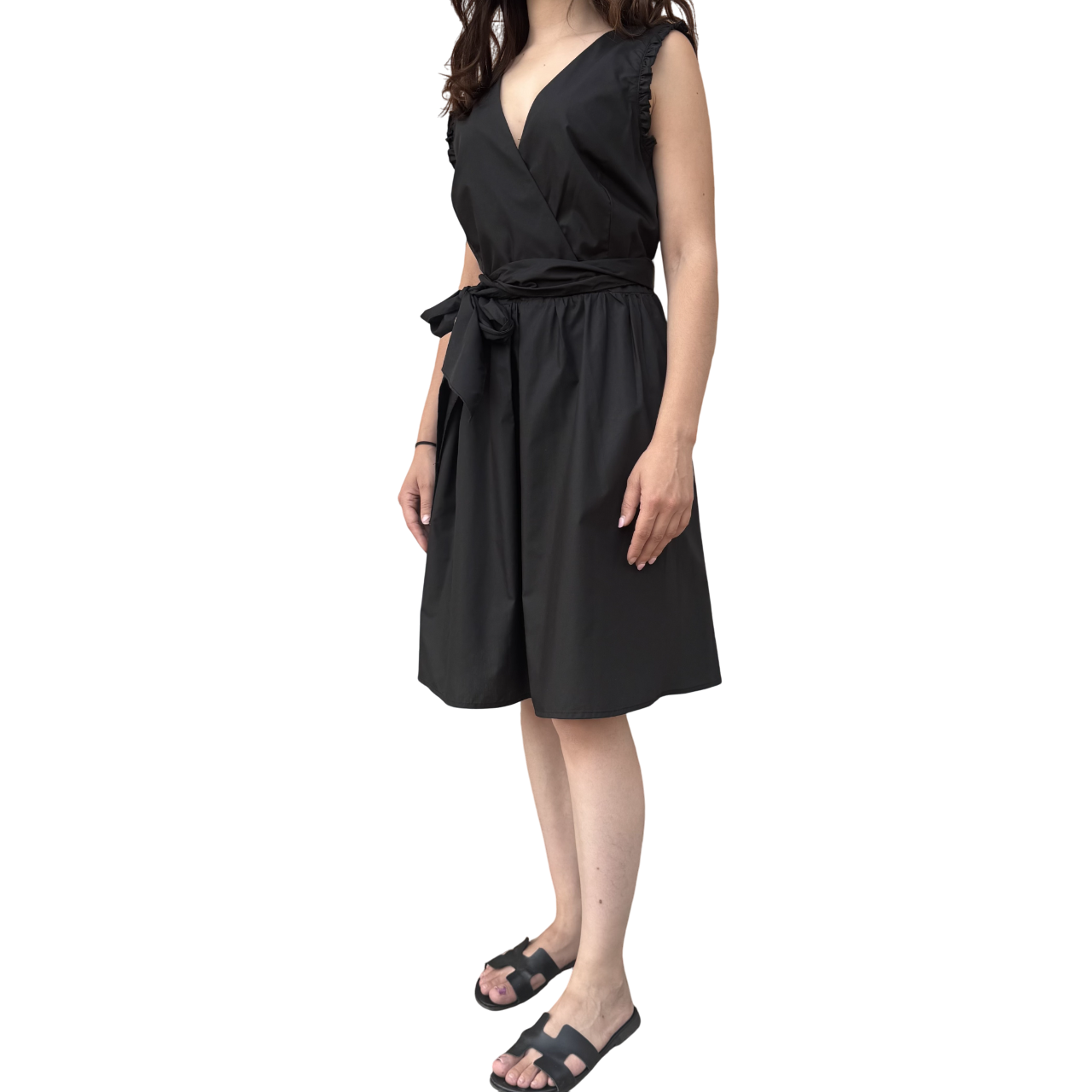 Griffai Abito corto da donna in cotone con scollo incrocio DGP6706 nero