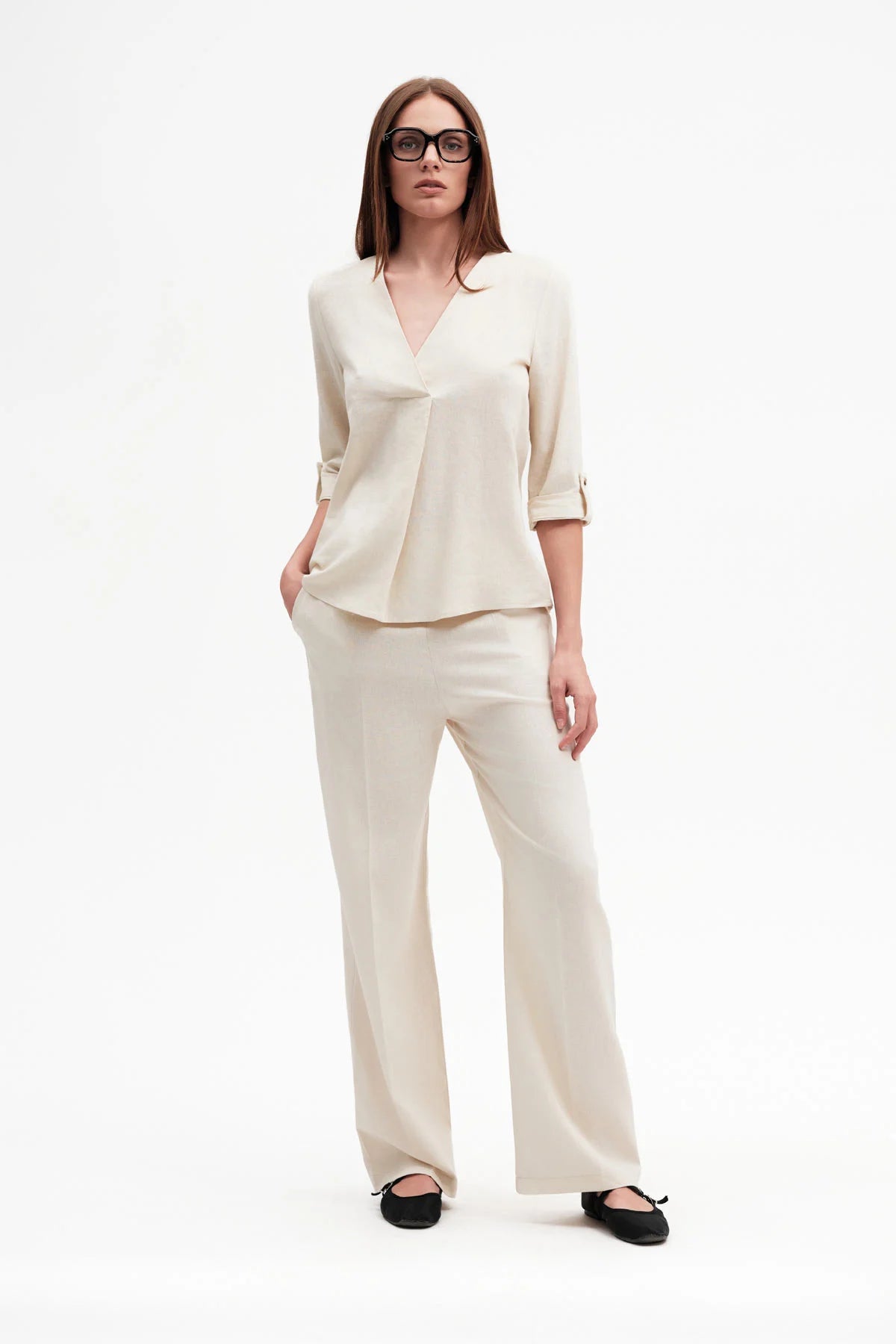 Griffai Pantapalazzo Donna Lino Viscosa DGP7880 Beige