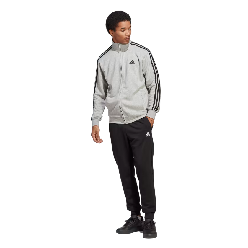 Adidas Men's Basic 3-Stripes French Terry Fleece Tracksuit IC6748 Grey-Black