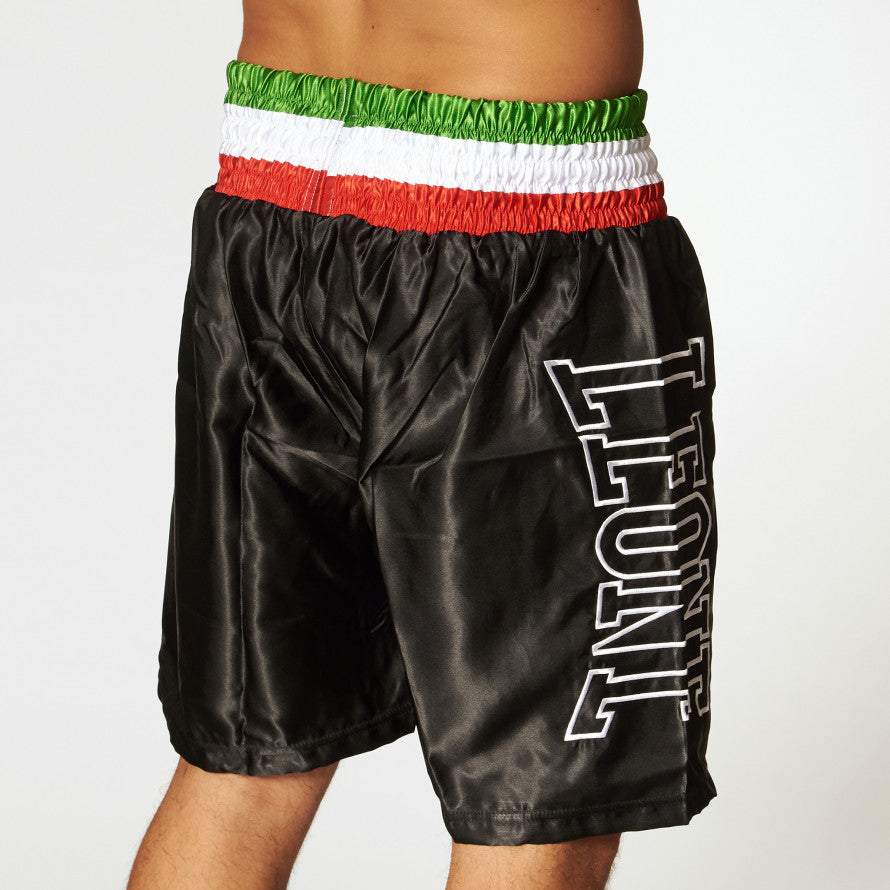 Leone Men's Satin Boxing Shorts AB733 Black Tricolor Waistband
