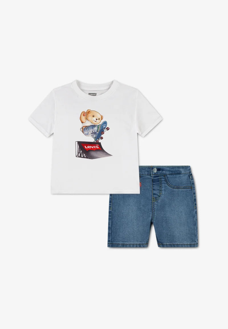 Levi's Kids Skater completo Tee &amp; Denim - T-shirt con stampa - 6EP629-W1T bianco