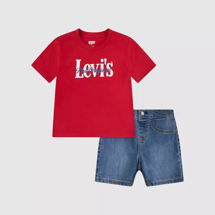 Levi's Kids completo Tee &amp; Denim - T-shirt con stampa - 6EP622-RCU rosso