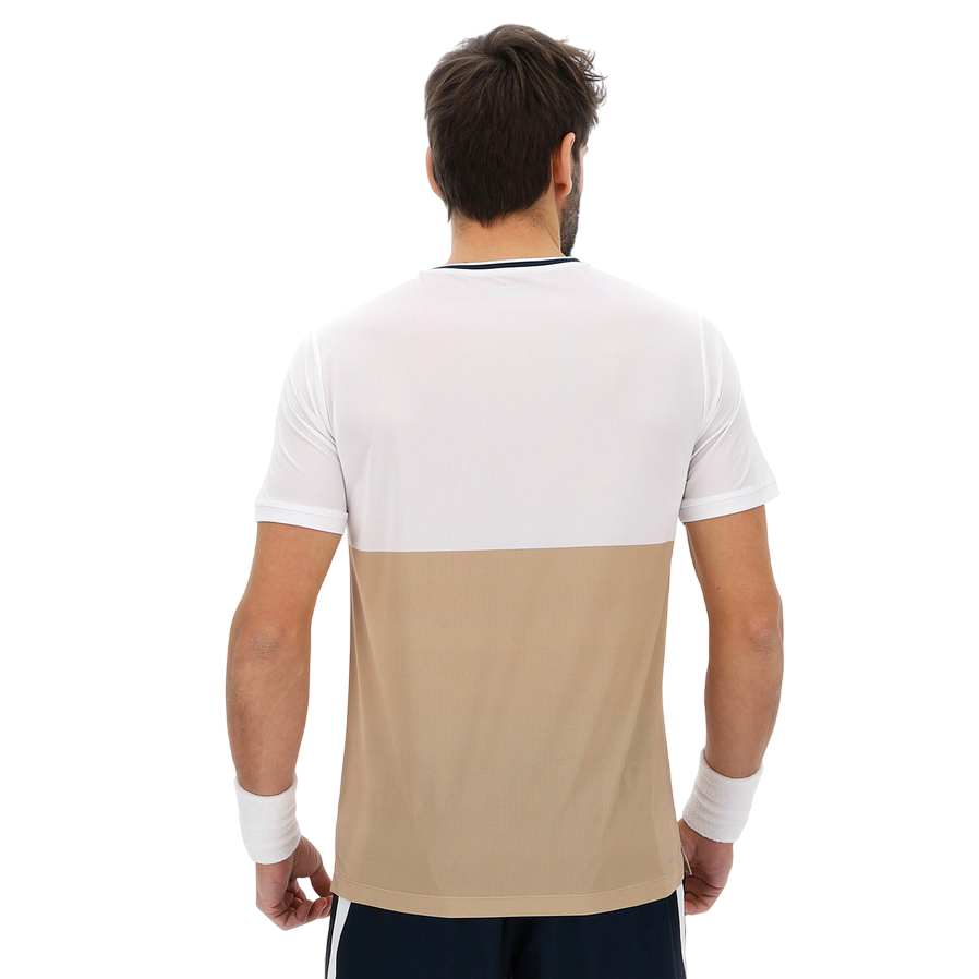 Lotto Maglietta Tennis Uomo TECH V 222845 9SP Bianco-Beige – tecnica, traspirante, comfort, stile sportivo