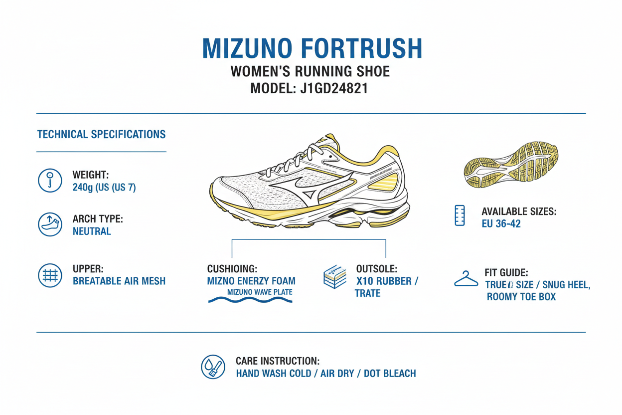 Mizuno Scarpa Running Donna Fortrush J1GD264821 Bianco Giallo