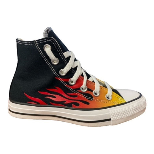 Converse scarpa sneakers alta con fantasia fiamme Chuck Taylor All Star HI Classic 171130C nero rosso giallo