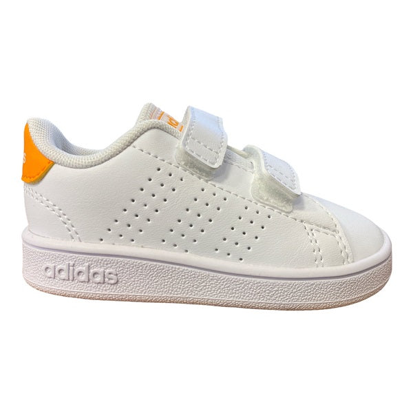 Adidas kids' Advantage CF I GW0452 shoes with hook-and-loop closure, white and orange