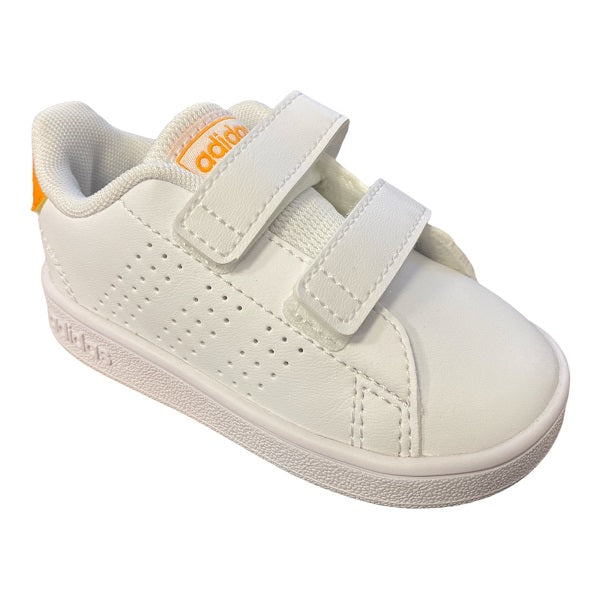 Adidas kids' Advantage CF I GW0452 shoes with hook-and-loop closure, white and orange