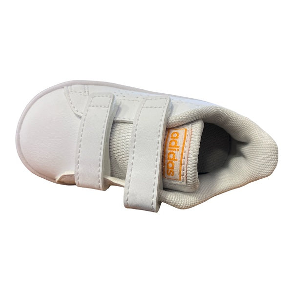 Adidas kids' Advantage CF I GW0452 shoes with hook-and-loop closure, white and orange