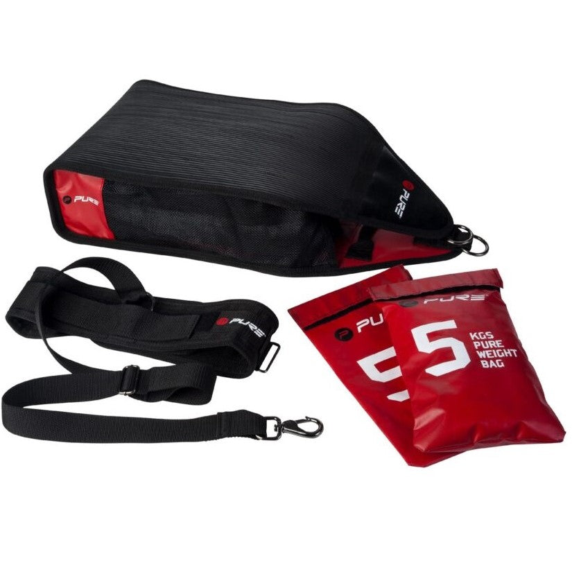 2Improve Sprintsac.
Includes: 3x5kg sandbags (sand not included), 1 belt, 1 P2I100080 black-red bag