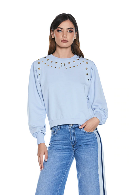 Relish Felpa girocollo con applicazioni da donna Kensyt RDP2201016023c cashmere blu