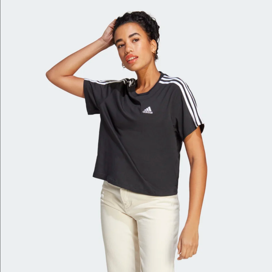 Adidas Women's Short Sleeve T-Shirt with 3-Stripes Essential Single Jersey Crop HR4913 Black-White