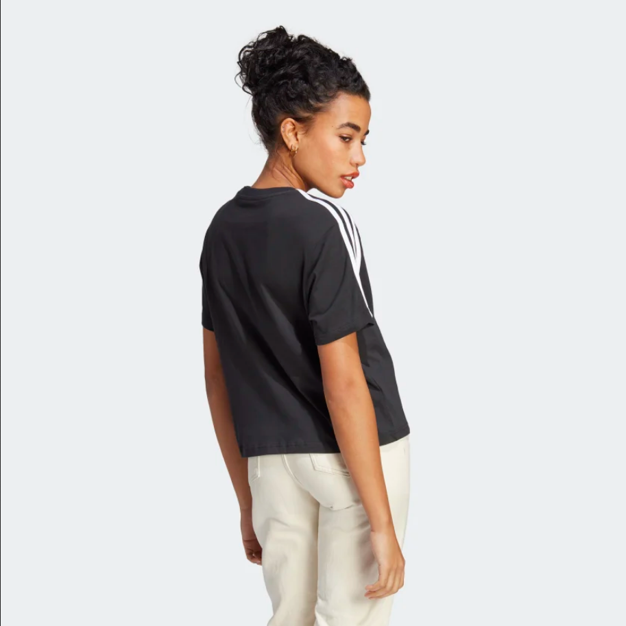 Adidas Women's Short Sleeve T-Shirt with 3-Stripes Essential Single Jersey Crop HR4913 Black-White