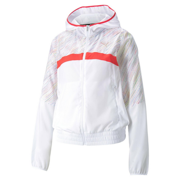 Puma Women's Windbreaker Hooded Sports Jacket Run Graphic 520836 02 White