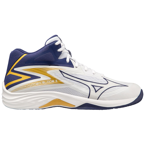 Mizuno Men's Thunder Blade Z Mid V1GA237543 White-Blue-Gold Volleyball Shoes