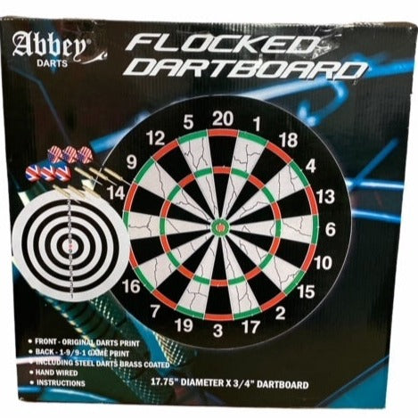 Abbey Darts Target Set Flock II 52AL - Double-Sided Dartboard with 6 Darts