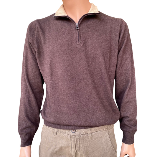 Trez Maglia Uomo Mezza Zip Macchia-VLPK M49631 356 Marrone – Comfort e stile Streetwear