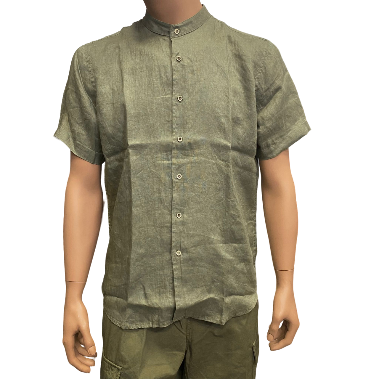 Trez camicia manica corta da uomo in lino con collo careano Comix M47655 143 verde oliva
