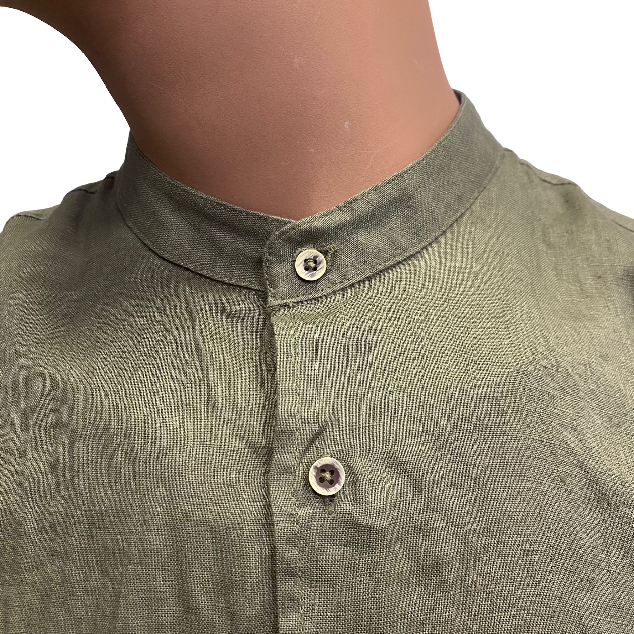 Trez camicia manica corta da uomo in lino con collo careano Comix M47655 143 verde oliva