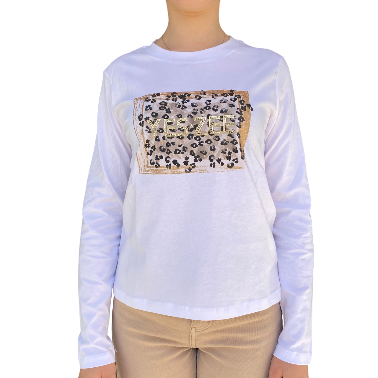 Yes Zee Maglietta Donna 1461 con Brillantini – T-Shirt Gesso