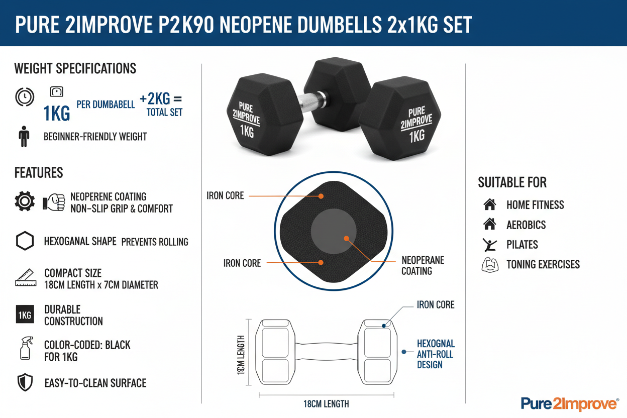 Pure 2Improve Neoprene Dumbbells 2x1kg P2I201390 - Black Set