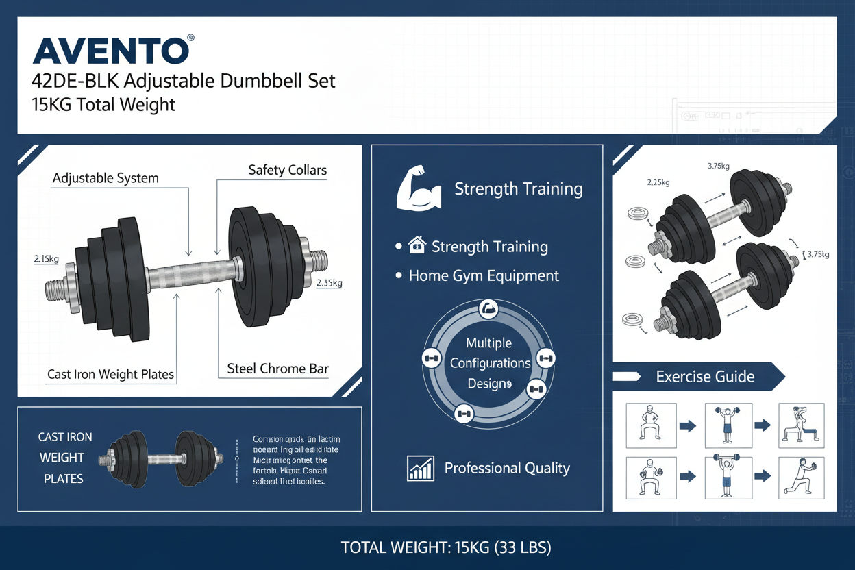 Avento Adjustable Dumbbell 15kg 42DE-BLK | Cast Iron Steel Weight Set