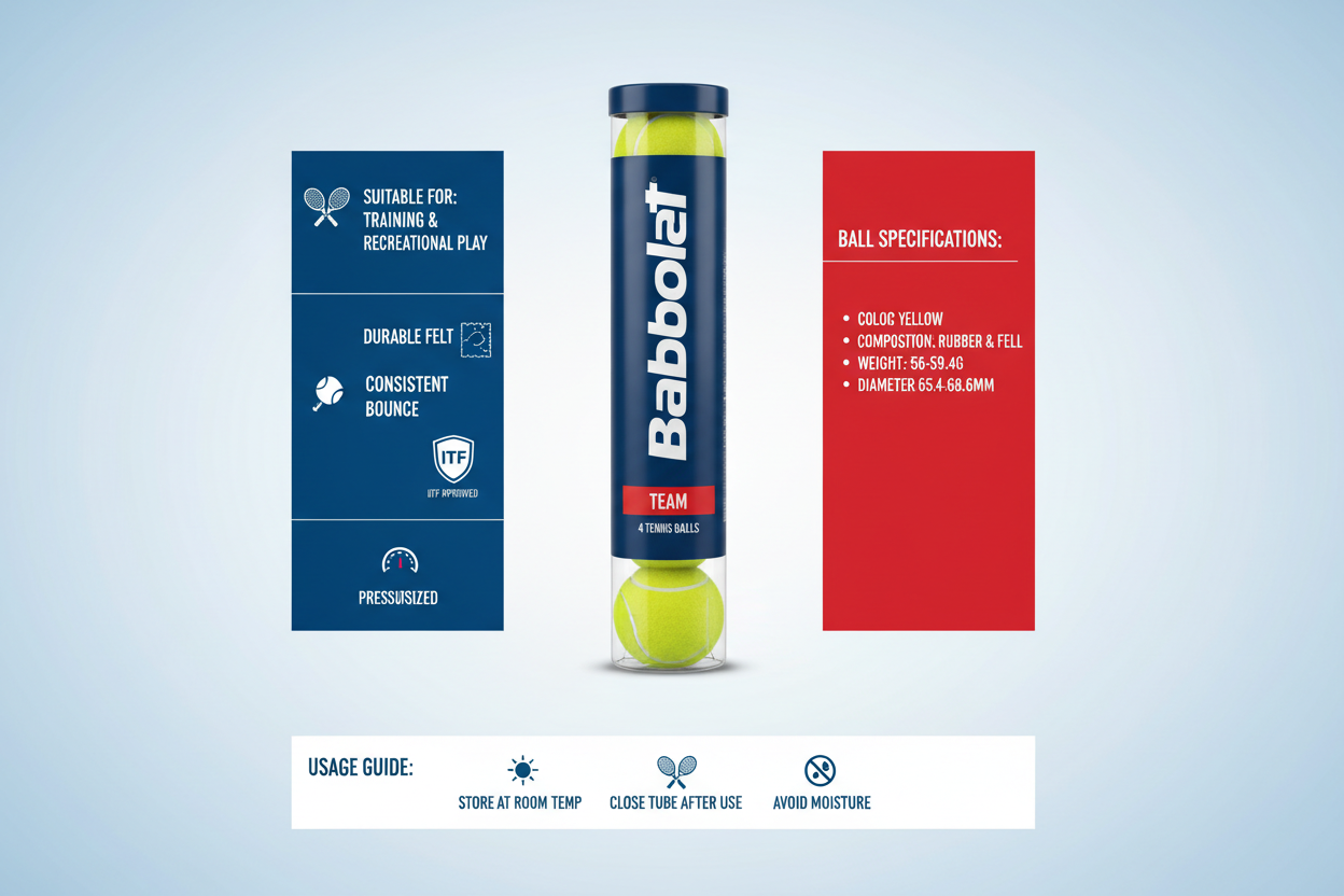 Babolat Team Tennis Balls 1 Tube 4 Yellow Balls